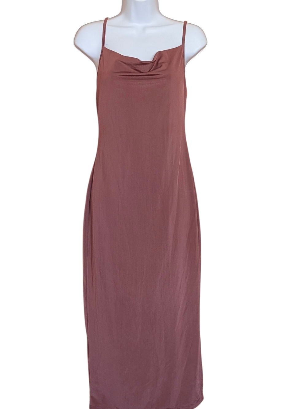 MRT 1030 Satin Cowl Neck Slip Dress - Dusty Rose S Party Formal Maxi Classy